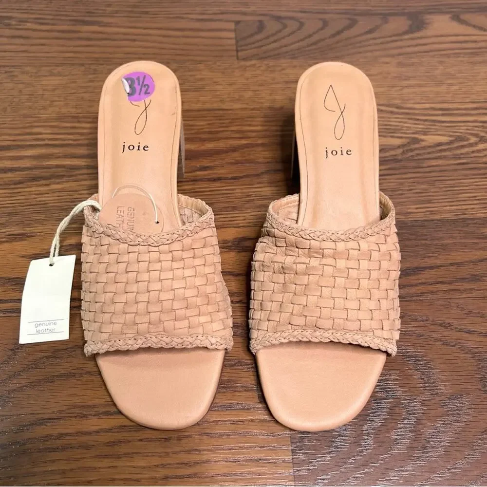 Joie woven tan block heel sandals made of genuine leather size 8.5